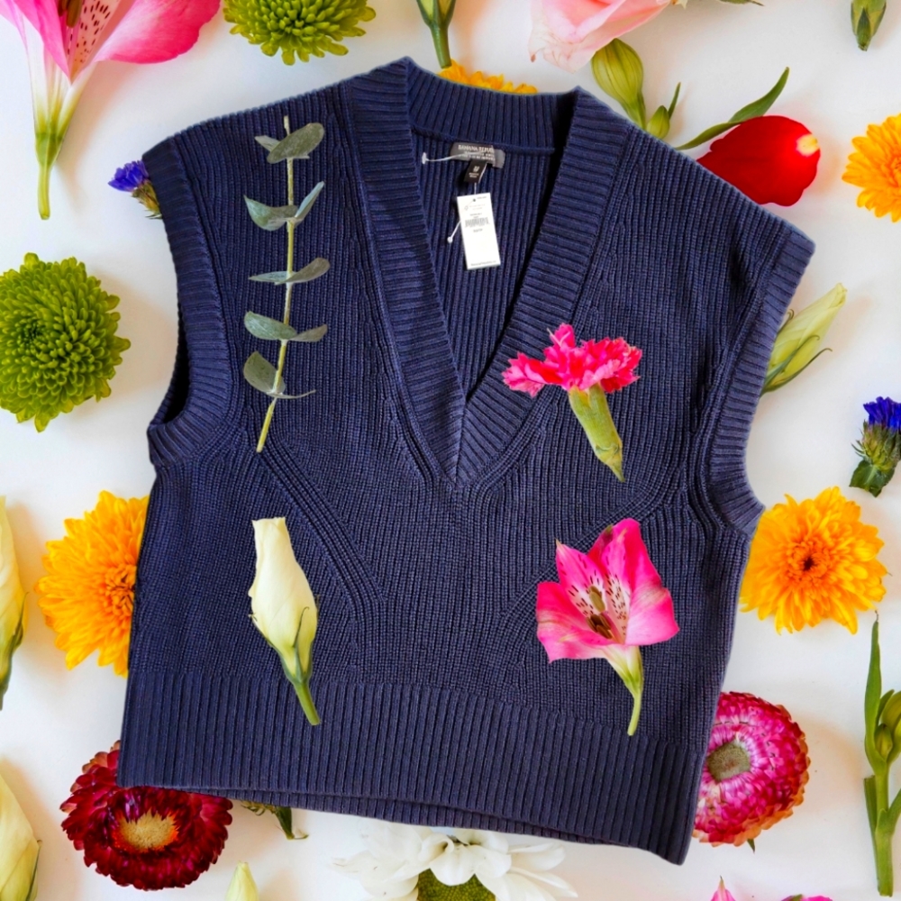 BANANA REPUBLIC CIMA Oversized Merino Wool Blue Sweater Vest - Picture 4 of 13